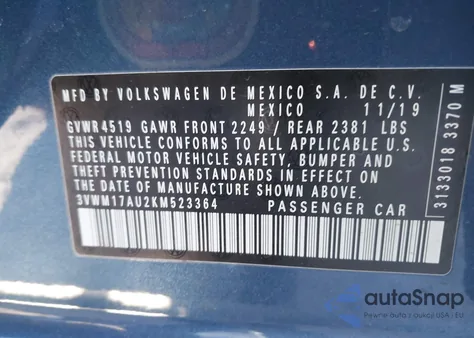 2019 Volkswagen Golf Alltrack Tsi S/Tsi Se/Tsi Sel z USA, uszkodzony, nr VIN 3VWM17AU2KM523364